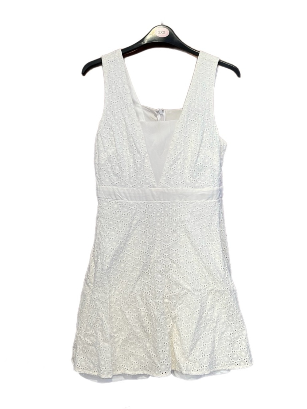 White Mini Eyelet V-Neck Sleeveless Dress